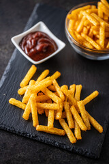 French fries. Salted snack. Potato chips.