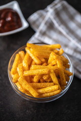 French fries. Salted snack. Potato chips.