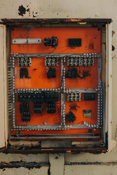Broken fuse box in abandoned factory