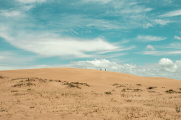 Fototapeta na wymiar two people walking in the dunes