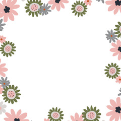 Vintage Flowers frame template. Vector illustration.