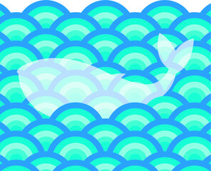 Whale conceptual at sea. Vector illustration in cartoon style.