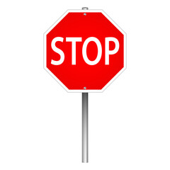 Red stop sign on a pole, vector illustration 