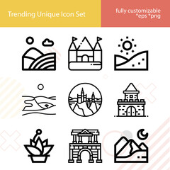 Simple set of ruins related lineal icons.