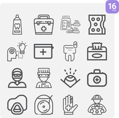 Simple set of surgeon related lineal icons.