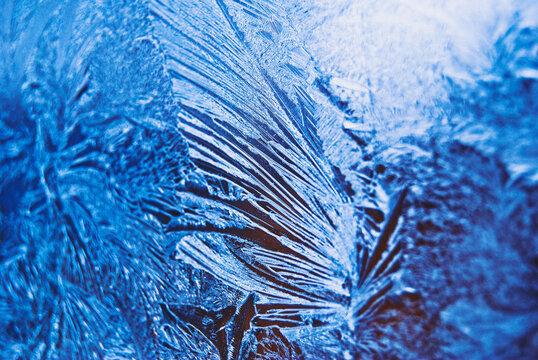 Blue, abstract texture; frozen window glass