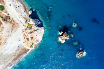 Drone view of Aphrodite's rock (Petra tou Romiou), Cyprus