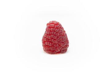 1 isolated raspberry seen from the front on a white background.