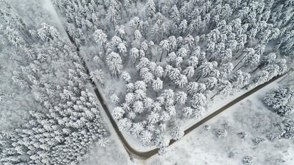 Strasse f&uuml;hrt durch verschneite Landschaft