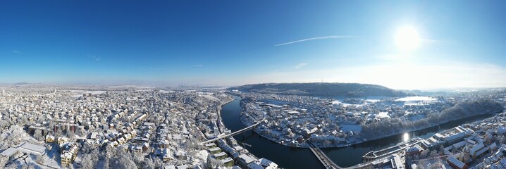 Panorama in Schaffhausen mit Rhein und Br&uuml;cke