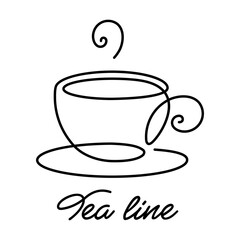 tea or coffee drink is drawn with a solid line on a white background. Menu concept for a bar or restaurant. Vector, illustration
