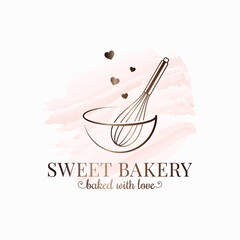 Baking with wire whisk watercolor logo on white - 412331879