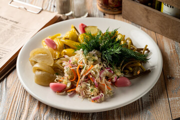 Assortment of pickled russian snacks