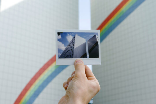 Polaroid of rainbow building