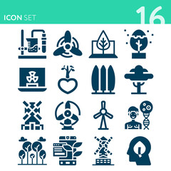 Simple set of 16 icons related to microbial