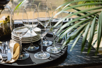 Obraz premium wine flutes on the tray