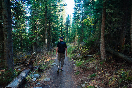 Male Hiker Hiking Cascade Canyon Trail in Grand Teton National Park
