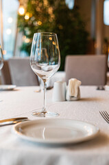  Served dinner table in a restaurant. Restaurant interior