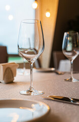  Served dinner table in a restaurant. Restaurant interior