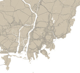Detailed map of Busan city, linear print map. Cityscape panorama.
