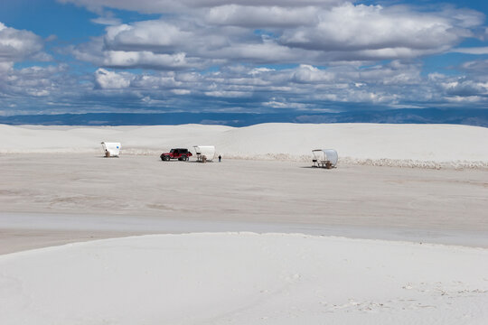 Picnic tables at White Sands National Monument, New Mexico