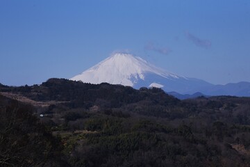 Plakat A view of Mt.Fuji in February,completely covered with snow