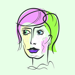 Trendy abstract background. Hand drawn modern abstract full color portrait of a woman. Template for your design works. Vector illustration.
