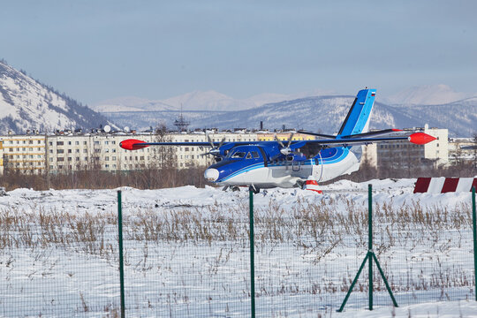 The L410 aircraft prepares for takeoff. Susuman city. Kolyma. Magadan Region 