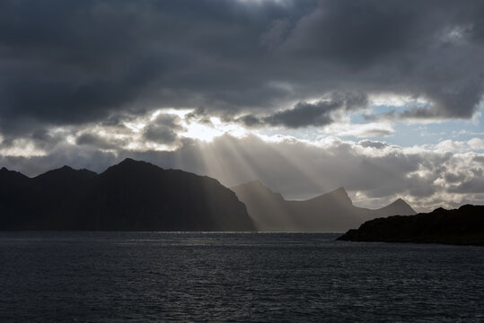 Dramatic sunset over Haukland Beach, Norway