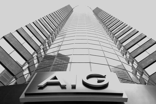 New York, USA - June 27, 2016: Black and white photo of AIG building in New York downtown