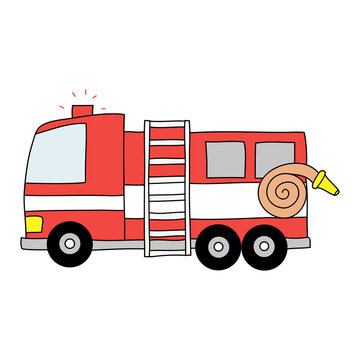 Firetruck vector side icon. Isolated color image. Red vehicle on white background.