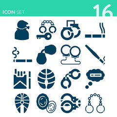 Simple set of 16 icons related to smoked