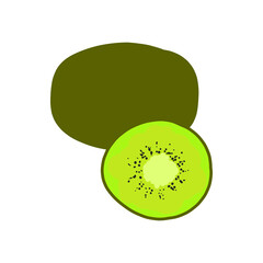 Obraz premium Exotic fruit Kiwi. summer fruit, whole fruit and half. Vector illustration cartoon flat icon isolated on white 