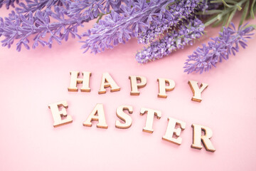  Happy Easter text on rose background.