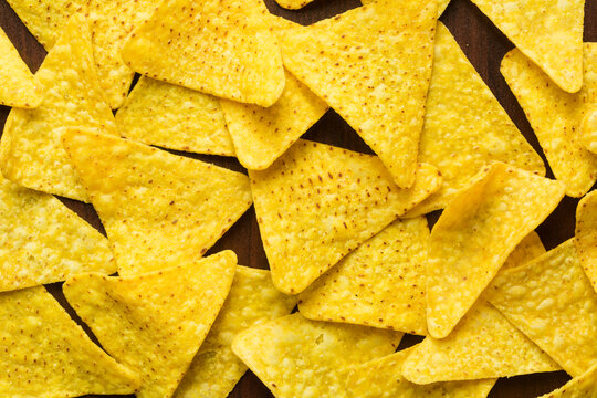 Tortilla chips background overhead