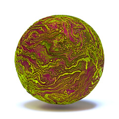 abstract colorful sphere on stage background, ball with eroded surface