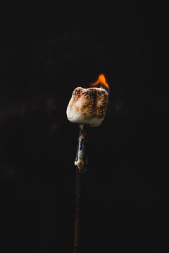 Roasted marshmallow burning on a stick