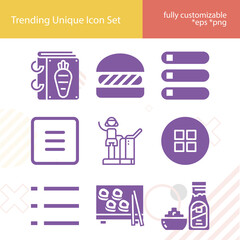 Simple set of dishes related filled icons.