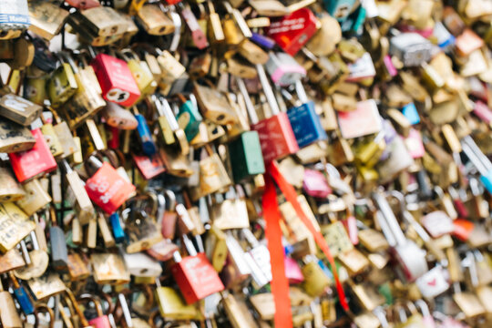 Locks on Pont des Arts in Paris Defocused