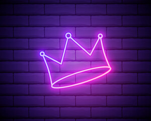 Crown, king vector icon. Element of simple icon for websites, web design, mobile app, info graphics. Pink color. Neon vector on dark brick wall background