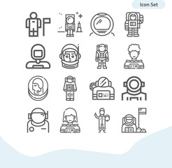Simple set of astronaut related lineal icons.