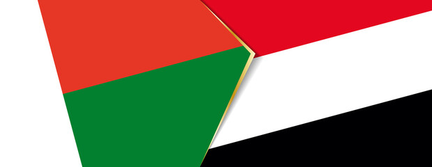 Madagascar and Yemen flags, two vector flags.