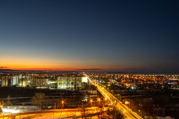 Fototapeta na wymiar Early morning sunrise in European city