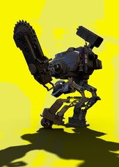 Cyberpunk robot on the yellow background