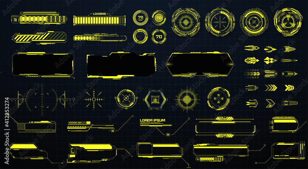 Poster gui, hud, ui futuristic elements set. sci fi holographic hud user interface elements, high tech bars