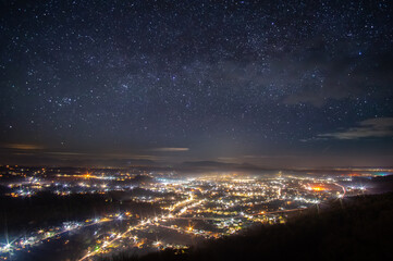 The stars in the sky over the city
