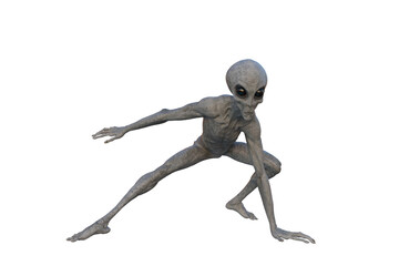 Grey Alien. 3D render isolated on white.