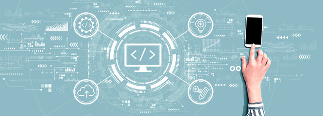 Web development concept with person using a smartphone