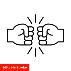 Fist bump line icon. Bro fist bump or power five pound outline style for apps and websites. Hand brother respect, impact, and handshake. Vector illustration on white background. Editable stroke EPS 10
