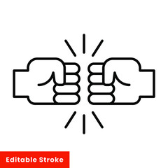 Fist bump line icon. Bro fist bump or power five pound outline style for apps and websites. Hand brother respect, impact, and handshake. Vector illustration on white background. Editable stroke EPS 10